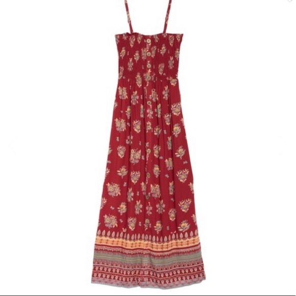 Red Floral Smocked Maxi Dress - Picture 3 of 3